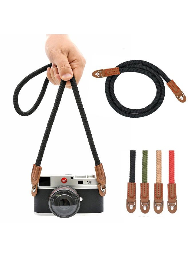 Eorefo Camera Strap Handmade Soft Cotton Vintage Camera Neck Shoulder Strap for Mirrorless and DSLR Camera,Black. - Image 1